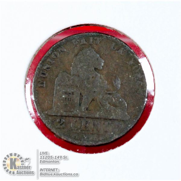 1870 BELGIUM 2 CENT COPPER COIN