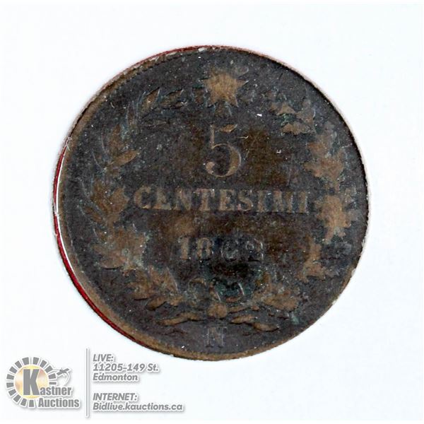 1862 EARLY ITALY COPPER 10 CENTESIMI