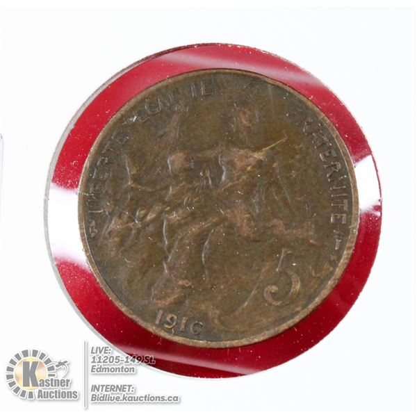 1916 FRANCE 5 CENTIME WW1 ISSUE