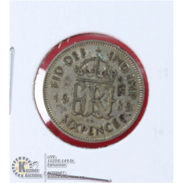 GREAT BRITAIN 1939 SILVER 6 PENCE