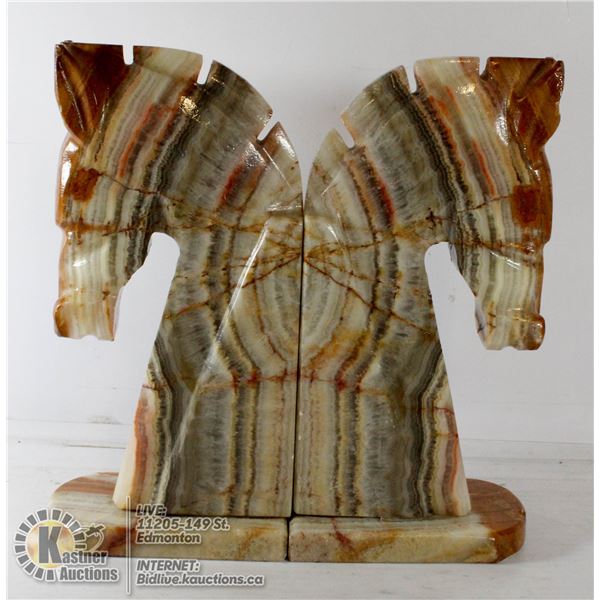 HORSE HEAD BOOKENDS. SOLID MARBLE.