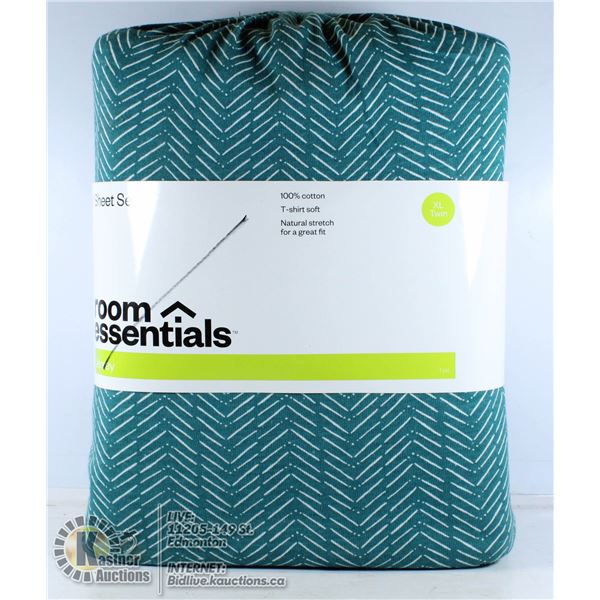 ROOM ESSENTIALS JERSEY TWIN XL SHEET SET.