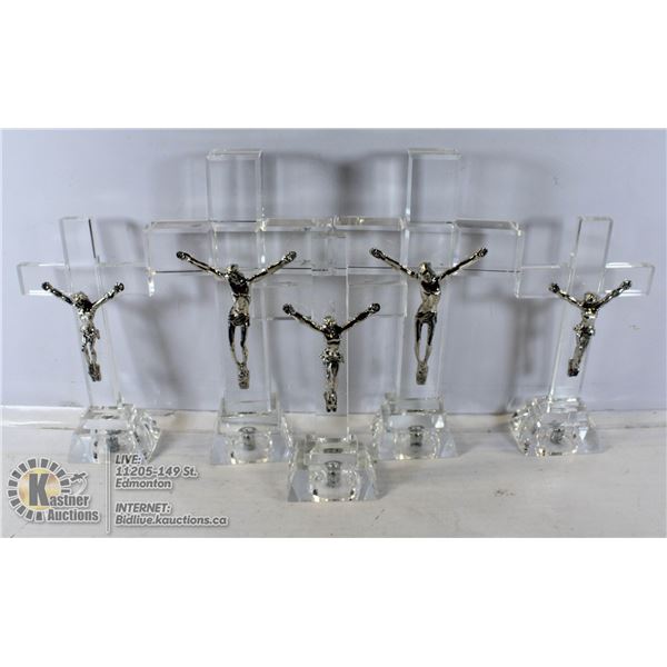 LOT OF 5 CRYSTAL JESUS ON CROSS. LIGHTS UP.
