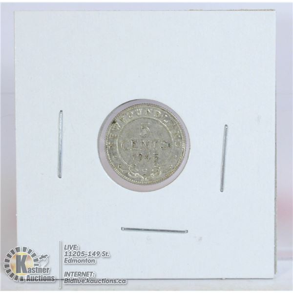 1945 NEWFOUNDLAND SILVER 5 CENT "FISHSCALE"