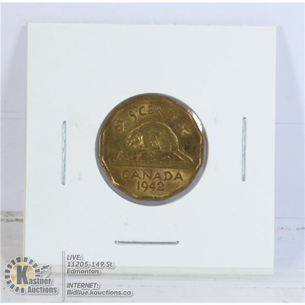 1942 TOMBAC BRASS 5 CENT. HIGHER GRADE