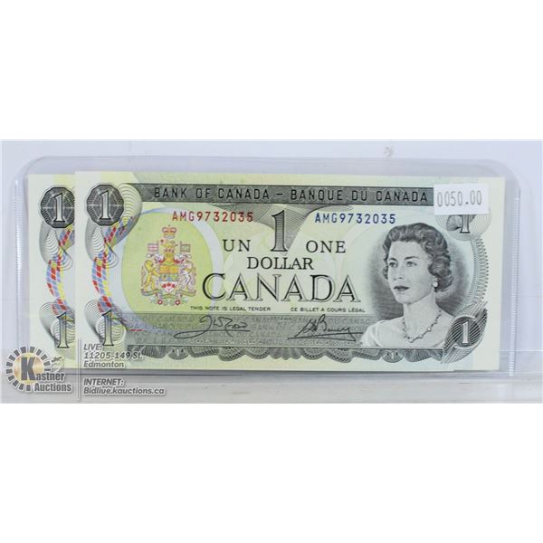 2- SEQUENTIAL 1973 CANADA $1 BANKNOTES