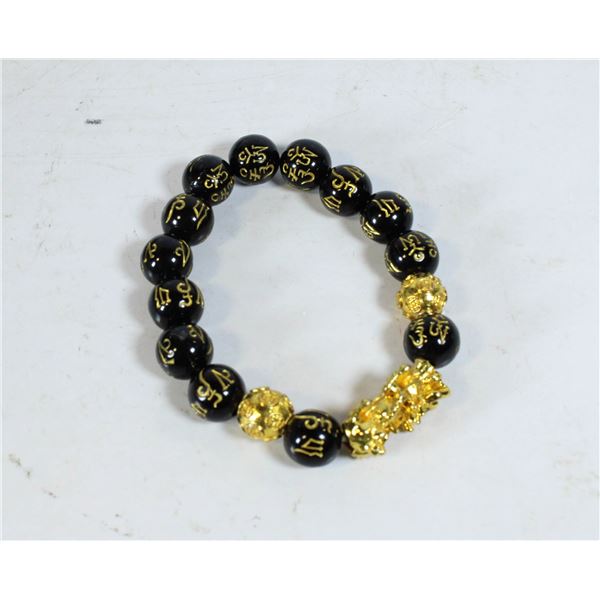 #224- BLACK OBSIDANT BEAD & DRAGON BRACELET 10MM