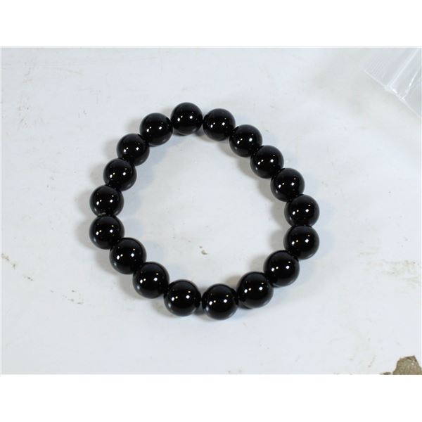 #216- NATURAL BLACK OBSIDANT BEAD BRACELETE 10 MM