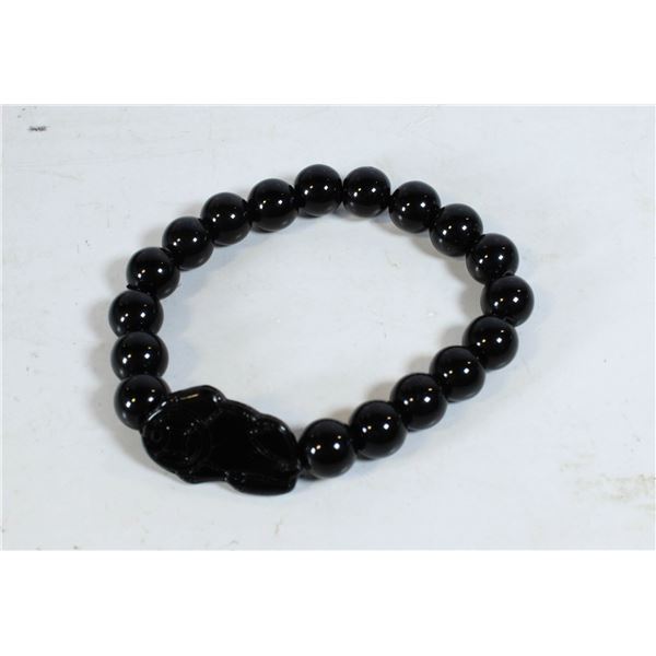 #220- NATURAL BLACK OBSIDANT BEAD BRACELETE 8 MM