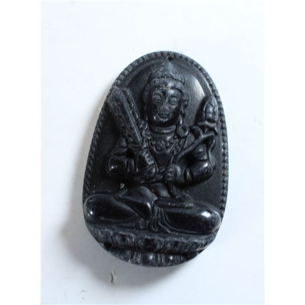 #208- NATURAL BLACK OBSIDANT BUDDHIST PENDANT