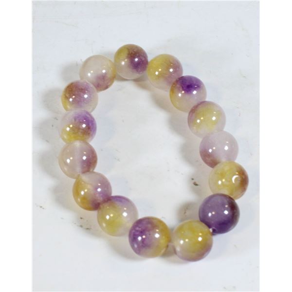 #239- NATURAL YELLOW & PURPLE  JADE BEAD BRACELET