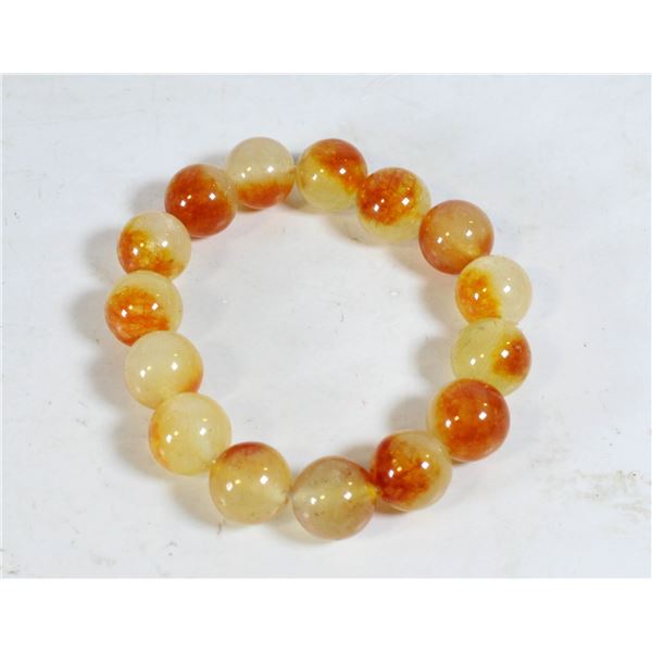 #235- NATURAL YELLOW JADE BEAD BRACELET 14MM