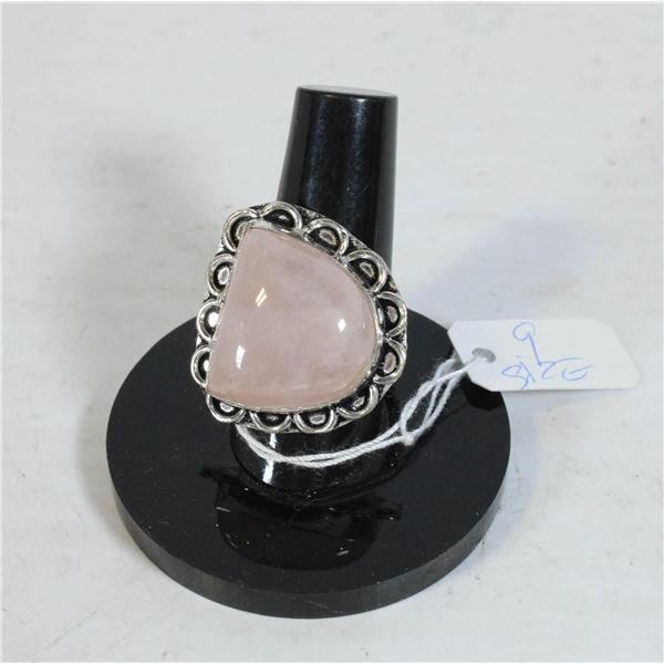 #271-NATURAL PINK ROSE QUARTZ RING SIZE 9