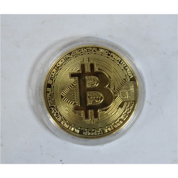 GOLD PLATED BIT COIN IN PROTECTIVE CASE.