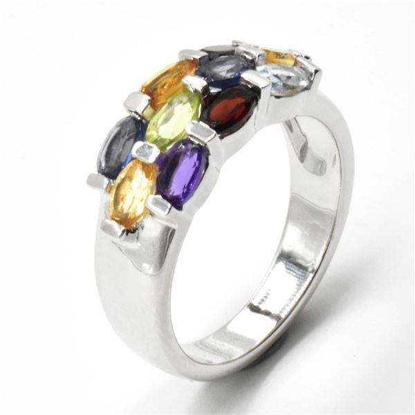 EC67 SILVER MULTI COLOUR GEM STONE RING