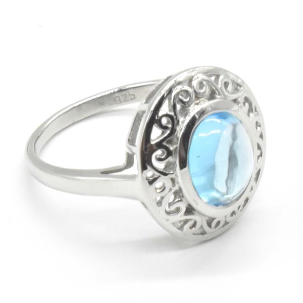 EC85 SILVER BLUE TOPAZ SWISS RING