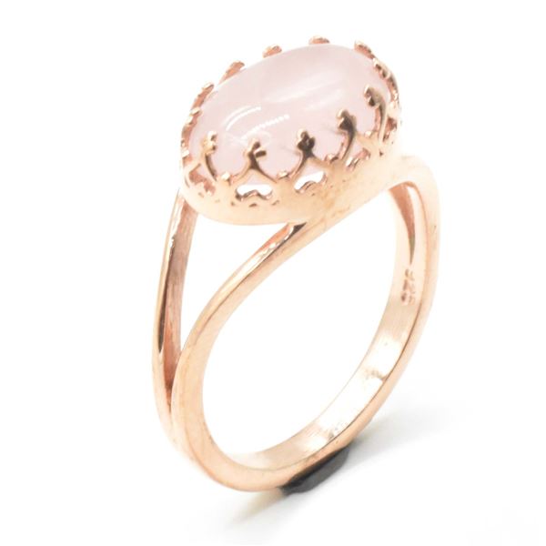 EC92 ROSEGOLD PLATED SIL ROSE QUARTZ RING