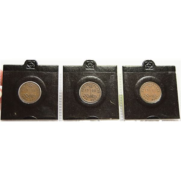 SET OF 3 CANADIAN NEWFOUNDLAND SMALL CENT COINS