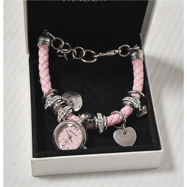 PINK CHARM BRACELET WITH WATCH, CHARMS &