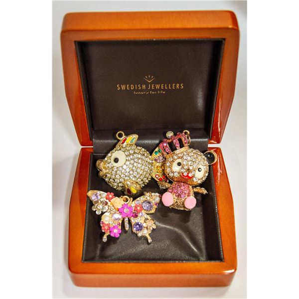 LOT OF 3 PENDANTS - FISH, BUTTERFLY & BEAR