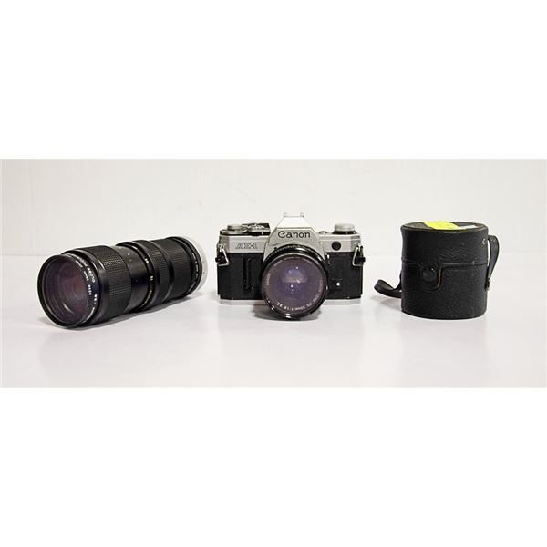 CANON AE1 CAMERA WITH 2 EXTRA LENSES