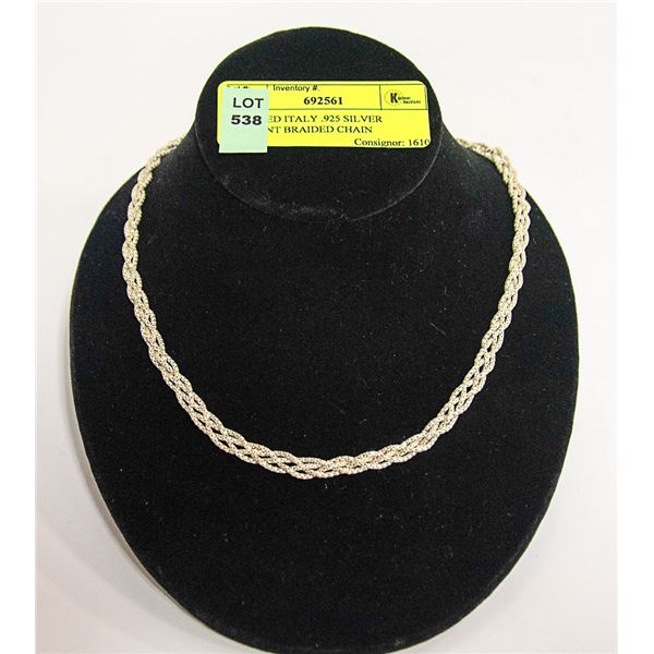 STAMPED ITALY .925 SILVER ELEGANT BRAIDED CHAIN