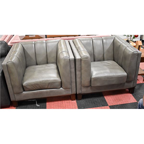 PAIR OF LIGHT GREY LEATHER ARM CHAIRS