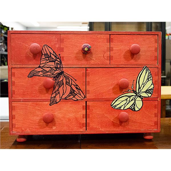 BUTTERFLY THEMED WOOD JEWELLERY BOX - HANDMADE W/