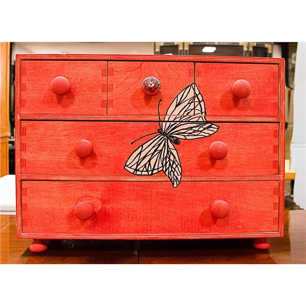 BUTTERFLY THEMED WOOD JEWELLERY BOX - HANDMADE W/