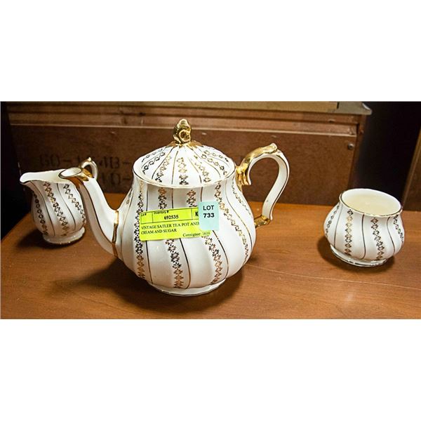 VINTAGE SATLER TEA POT AND CREAM AND SUGAR