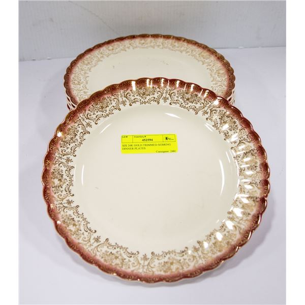 SIX 24K GOLD TRIMMED SEBRING DINNER PLATES