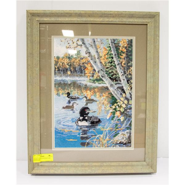 FRAMED CROSS STICH MALLARD DUCK SCENE