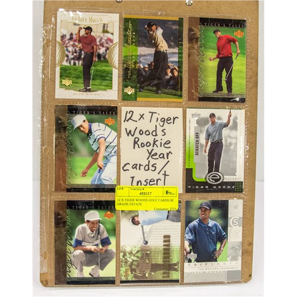 12 X TIGER WOODS GOLF CARDS HI GRADE ESTATE