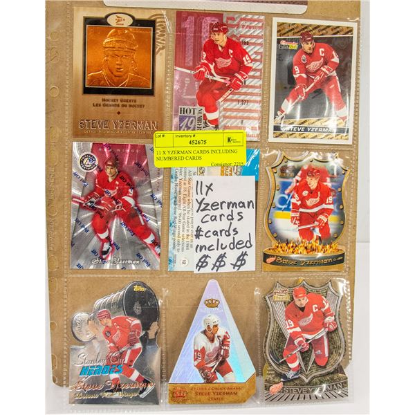 11 X YZERMAN CARDS INCLUDING NUMBERED CARDS