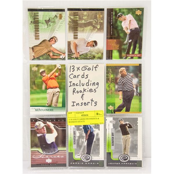 13 X GOLF CARDS ITH INSERTS & ROOKIES ESTATE