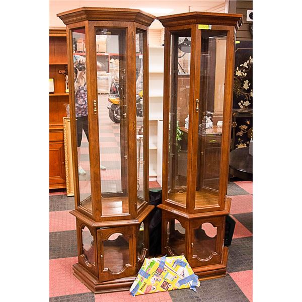 2 CURIO CABINET- BROWN GLASS SHELF  CURIO CABINET