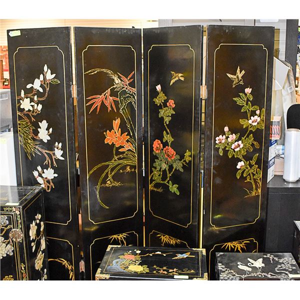 BLACK WALL DIVIDER W/ FLOWERS AND BIRDS