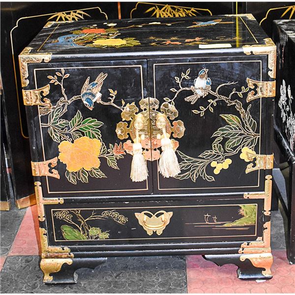 BLACK ASIAN DECORATIVE CABINET W/ DRAWERS