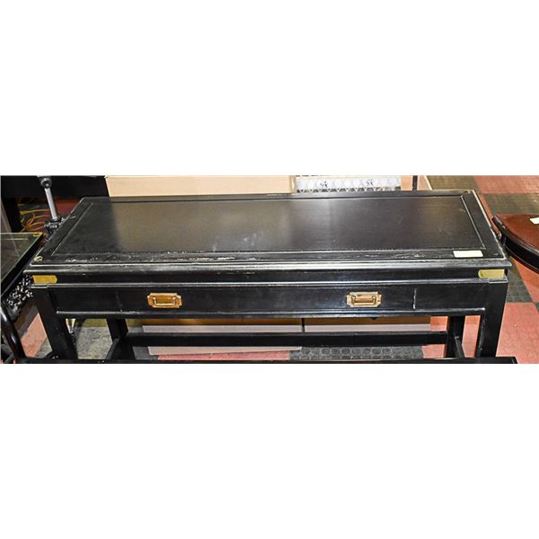 BLACK SOFA TABLE W/ BRASS ACCENTS