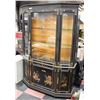Image 1 : BLACK CHINA CABINET W/ ASIAN DECORATIVE DESIGN