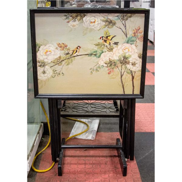 VINTAGE WOOD T.V. TABLES FEATURING FLOWERS & BIRDS