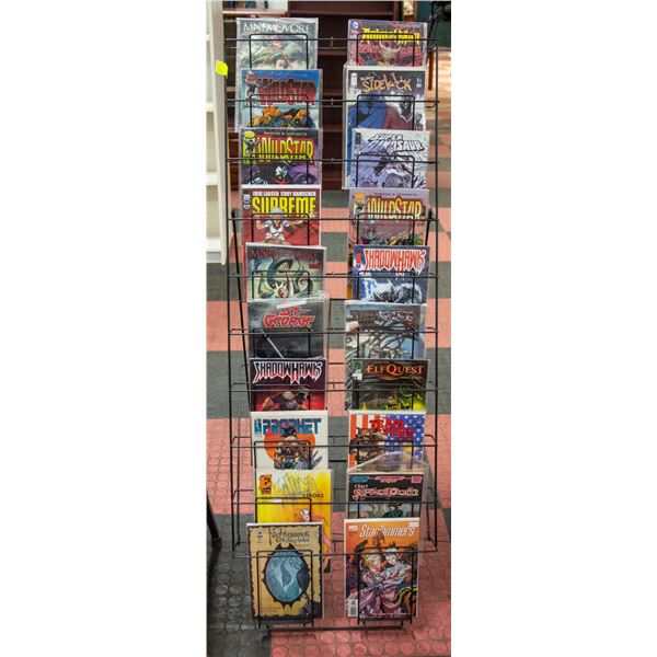 WIRE COMIC BOOK STAND WITH COMICS