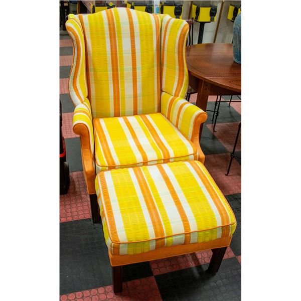 FARM COTTAGE STYLE WINGED BACK CHAIR W/ FOOT REST