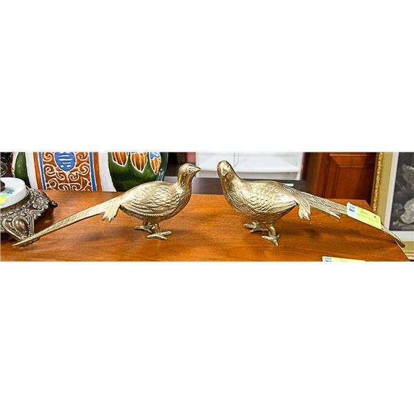 PAIR OF BRASS BIRDS WITH GLASS EYES