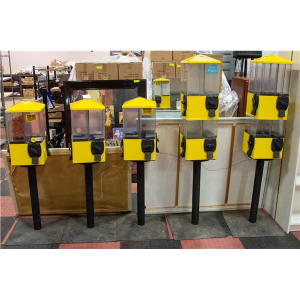 5 X VINTAGE CANDY MACHINES W/ KEY AND 28 SLOTS