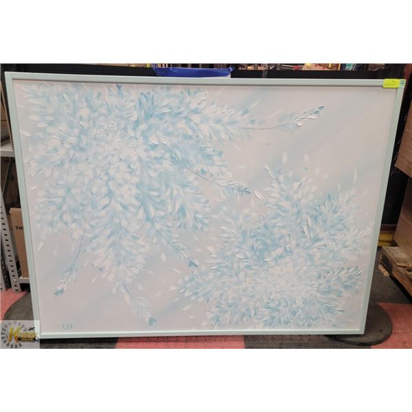 TEXTURED LARGE SIGNED PASTEL BLUE/WHITE PAINTING 4' X 3'