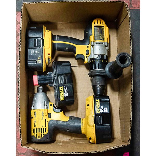 BOX OF DEWALT 18V TOOLS & BATTERIES - INCL.