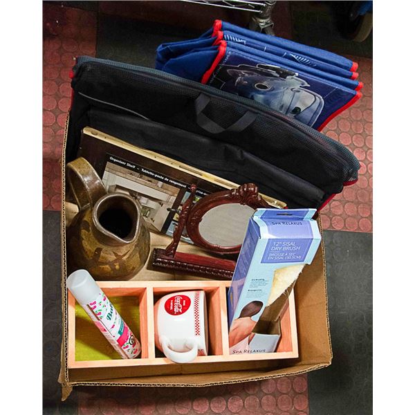 LARGE BOX OF MISC STORAGE, COLLECTIBLE AND