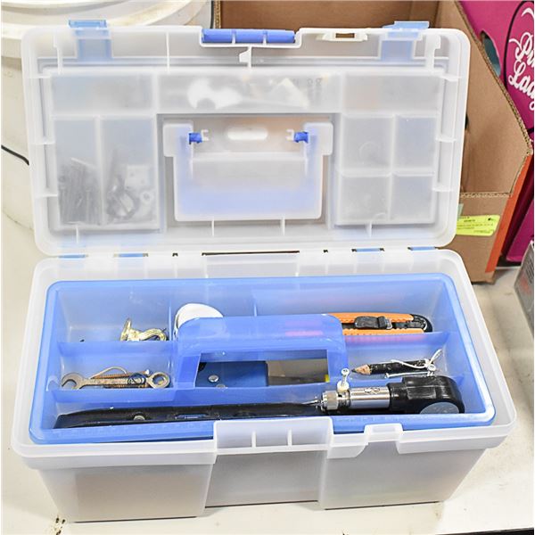 TOOL BOX W/ HARDWARE & SOME TOOLS