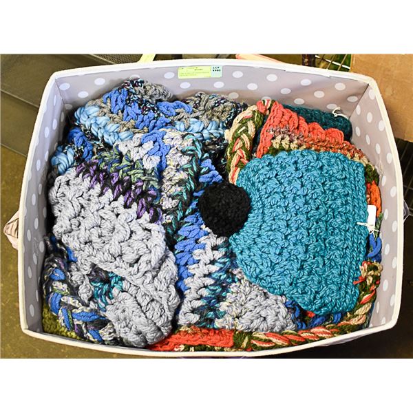 LARGE BIN OF HAND MADE CROCHET HATS